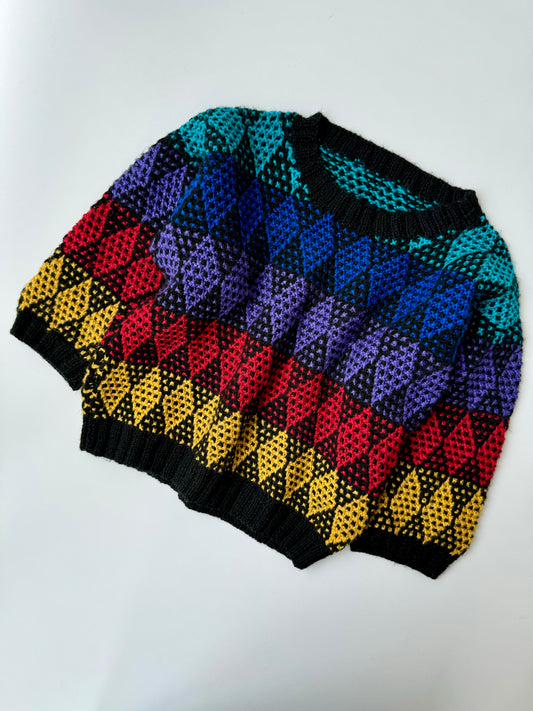 80s Vintage Handmade Colorful Knit Sweater