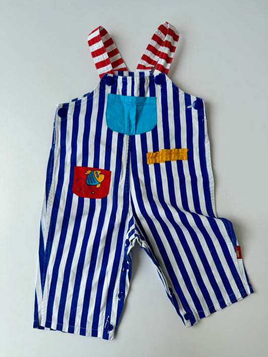 80s Vintage Striped Gone Fishing Overall