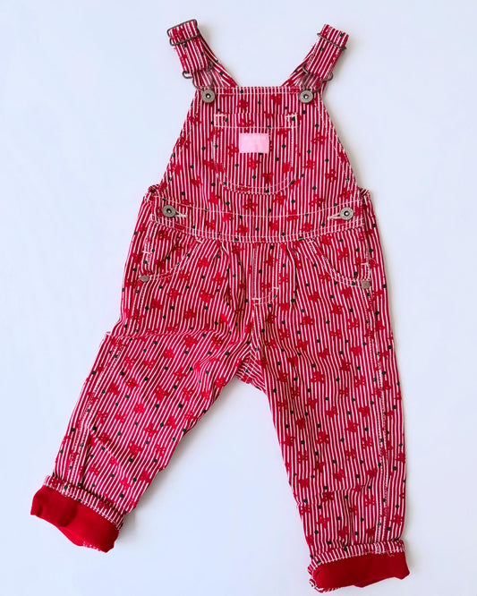 New Y2K Vintage Adorable Green Dots Red Little Bows Striped Oshkosh Dungarees