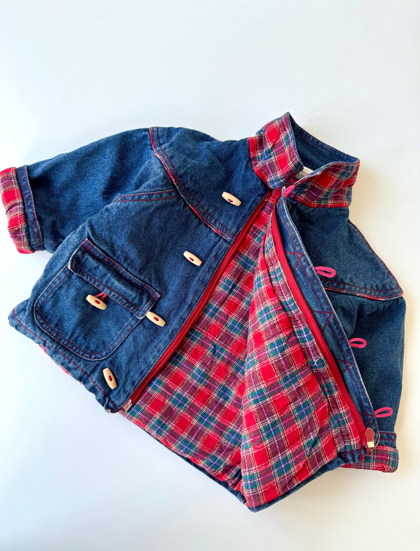 80s Vintage Checked Warm Lined Denim Jacked