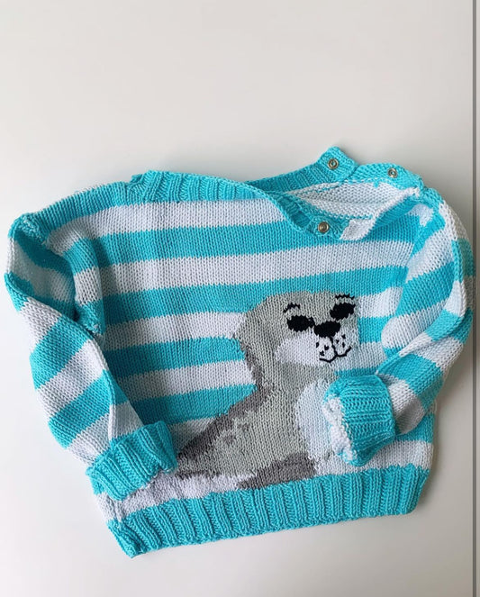 80s Vintage Cotton Wool Baby Seal Sweater