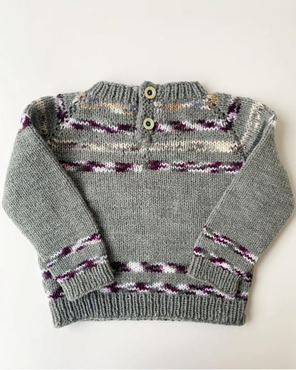 90s Vintage & Handmade Grey Purple Wool Sweater