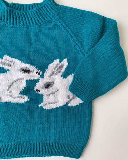 90s Vintage & Handmade Petrol Bunny Sweater